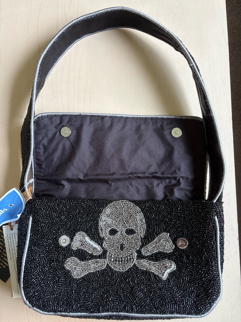 Beaded Black Skull & Crossbones Shoulder Bag - Picture 3 of 3